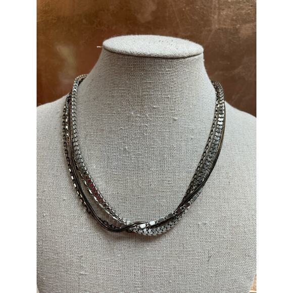 Nwot Layered Choker Style Two Tone Necklace 4 Various Chains, 2 Gold, 2, Silver